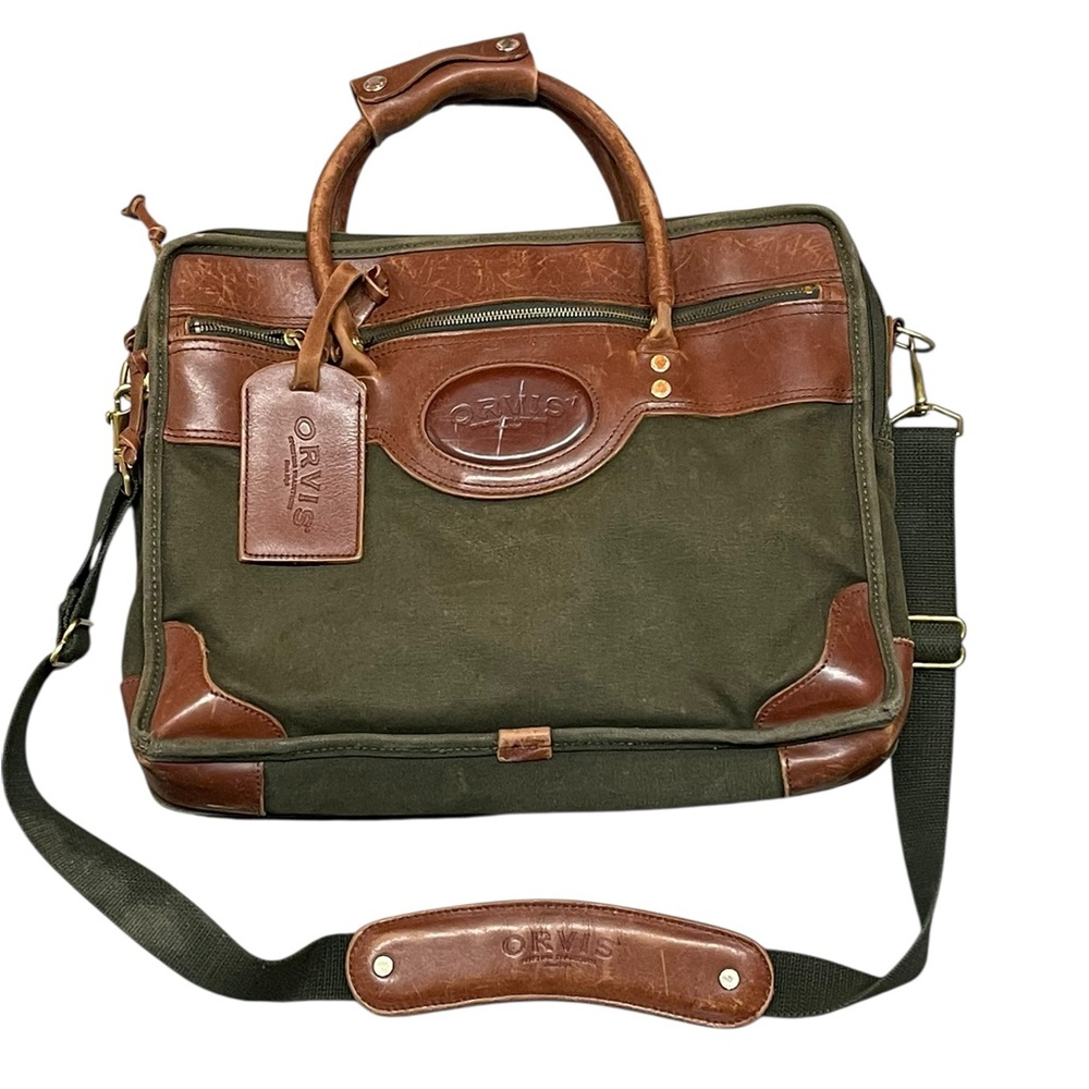 Orvis Battenkill canvas and leather briefcase